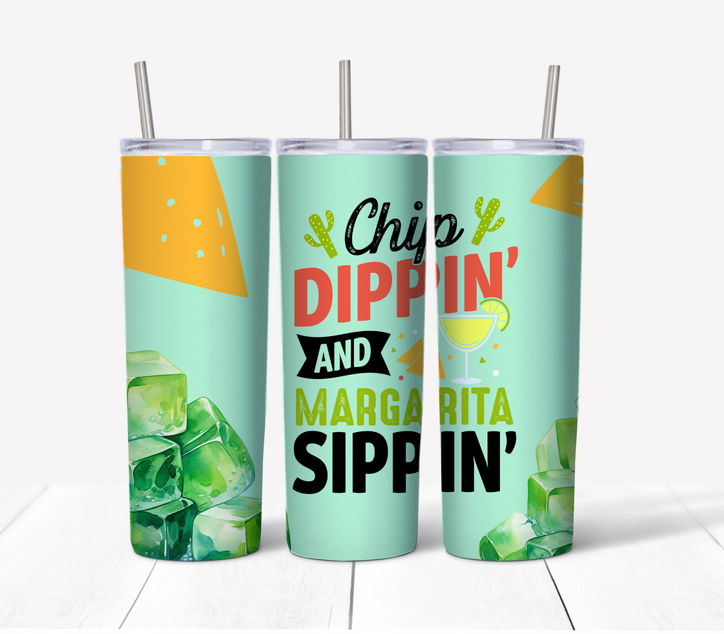 Chip Dippin Skinny Tumbler w/Sliding Lid and Straw- 20 Oz