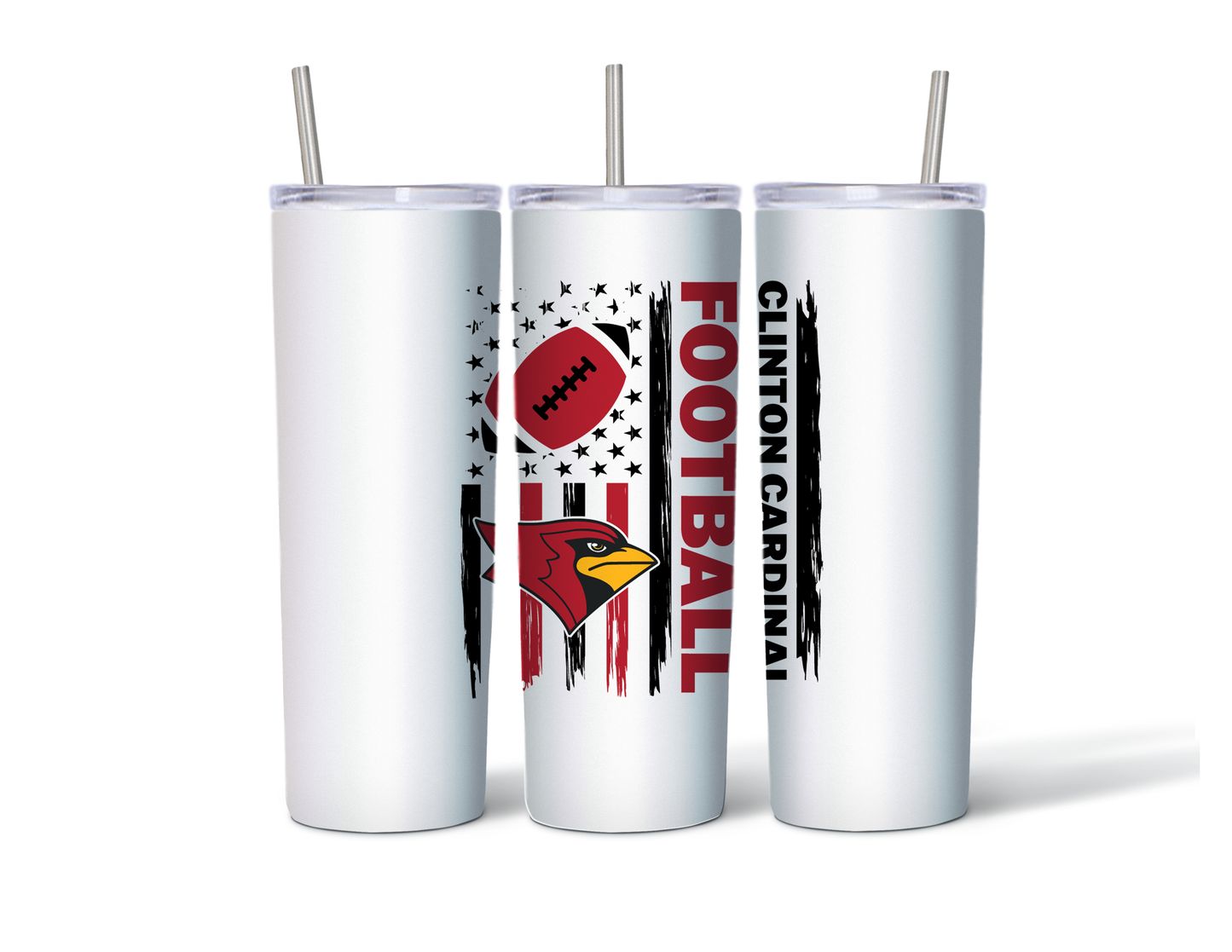 Pre-Order Clinton Football Fundraiser Skinny Tumbler w/Sliding Lid and Straw Version 1 - 20 Oz