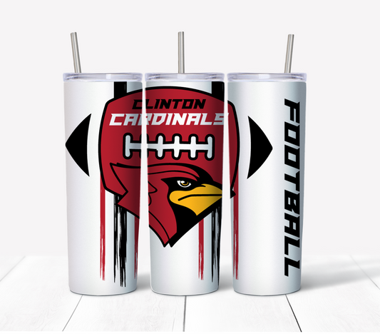 Pre-Order Clinton Football Fundraiser Skinny Tumbler w/Sliding Lid and Straw Version 2 - 20 Oz