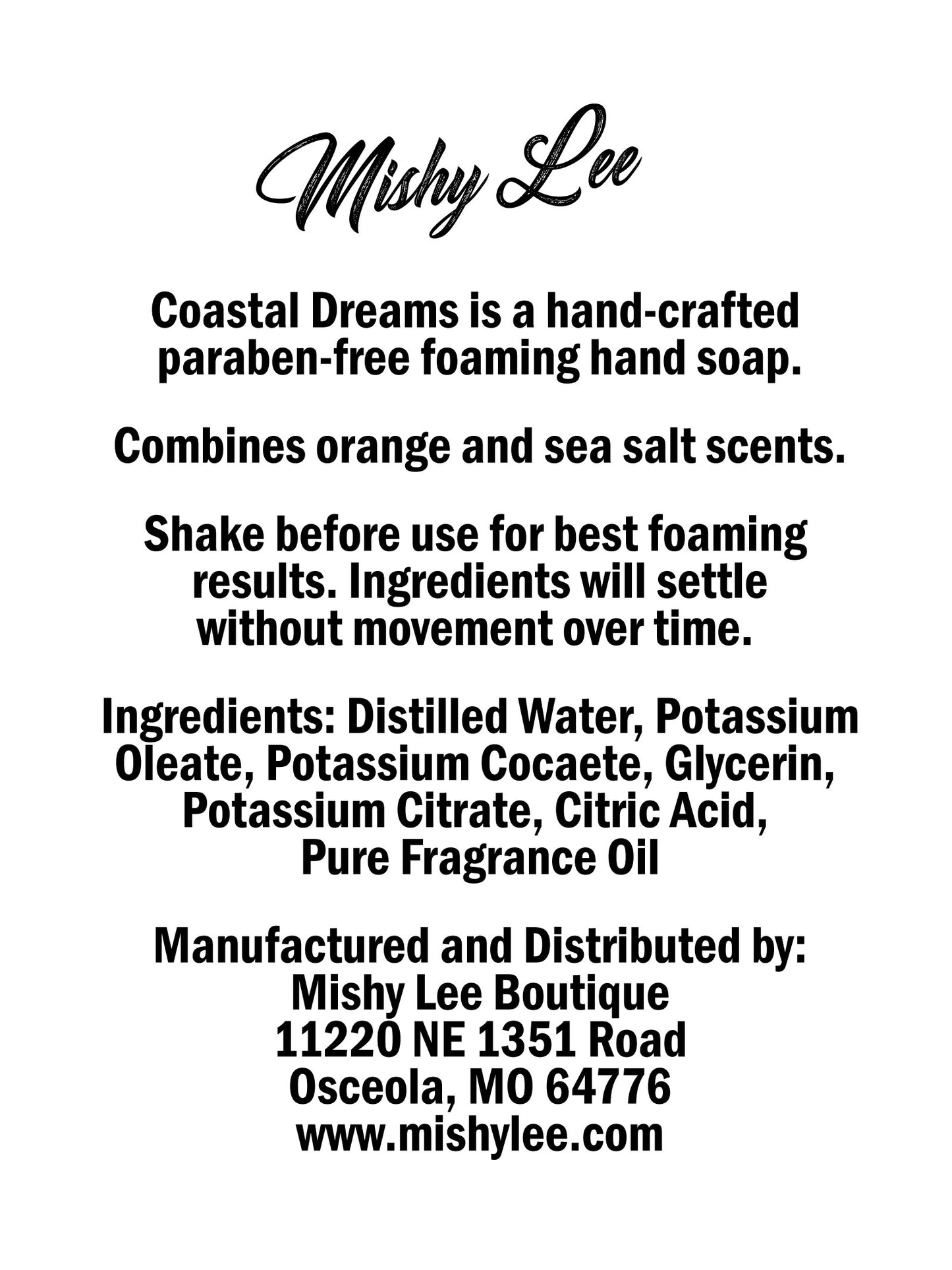 Coastal Dreams 8 Oz - Mishy Lee Foaming Hand Soap