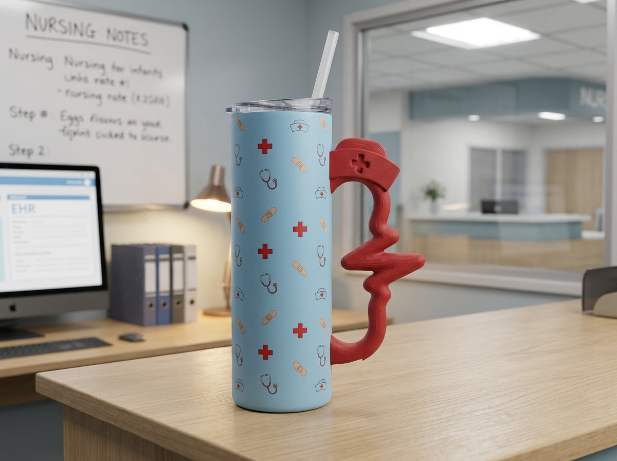 Nurse Heartbeat Tumbler Handle 3D Printing STL – Digital Download