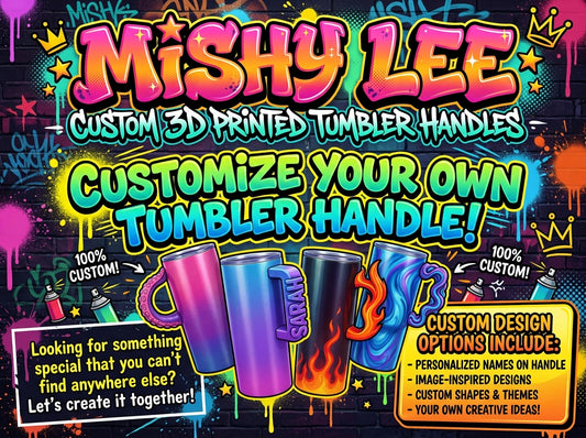 3D Printed Tumbler Handles - Custom 3D Printed Tumbler Handle, Personalized PLA Design using Ideas or Images