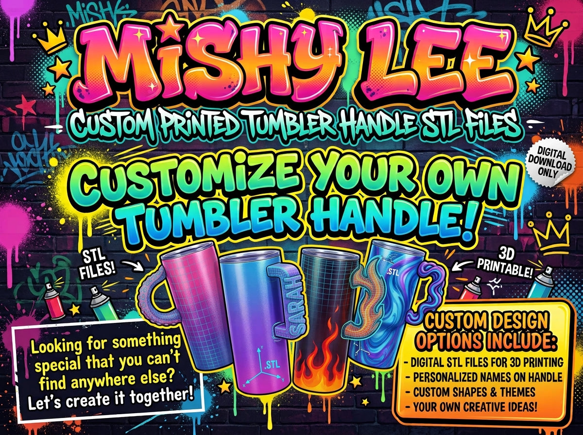 Custom 3D Printed Tumbler Handle, Personalized PLA Design using Ideas or Images – Digital Download