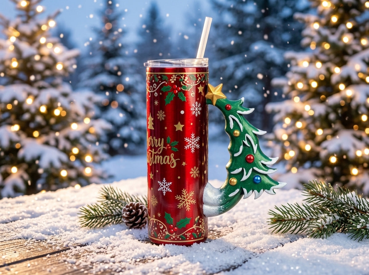 Christmas Tree Tumbler Handle 3D Printing STL – Digital Download