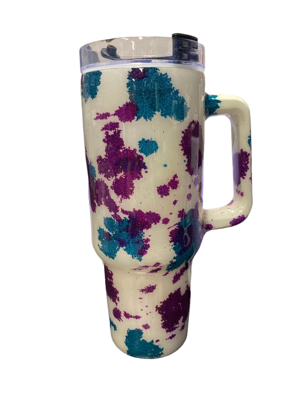 Hand Painted Teal Purple Cow Stainless Steel Traveler Tumbler - 40 Oz
