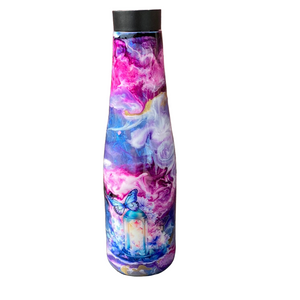 Hand Painted Purple Swirl Butterfly Stainless Push Top Bottle - 30 Oz