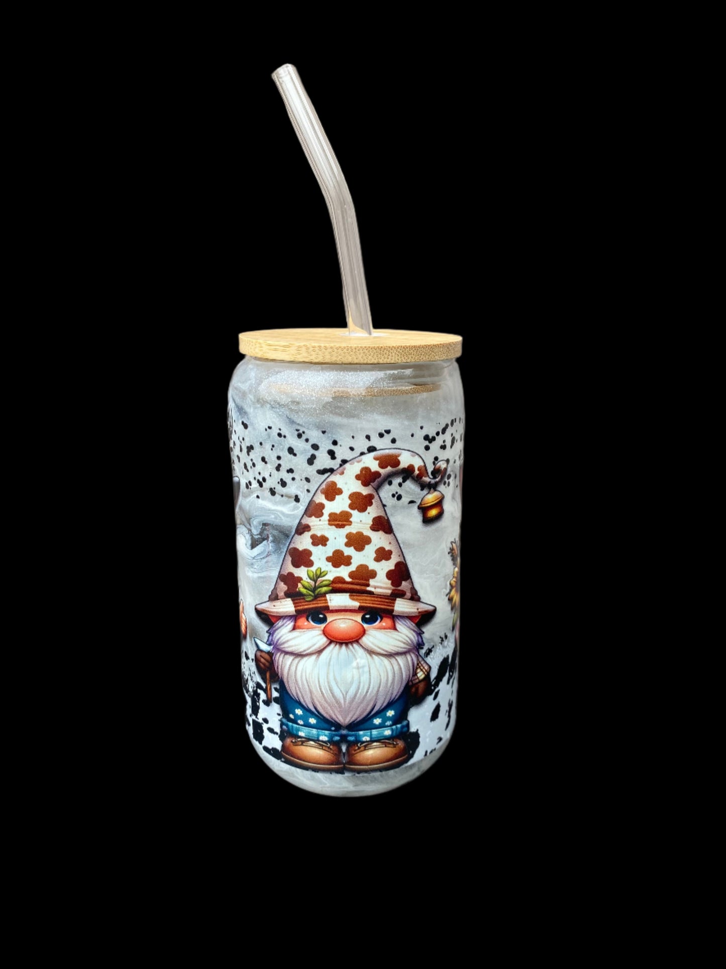 Custom Painted Cow Gnomes Glass Tumbler - 18 Oz