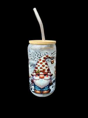 Custom Painted Cow Gnomes Glass Tumbler - 18 Oz