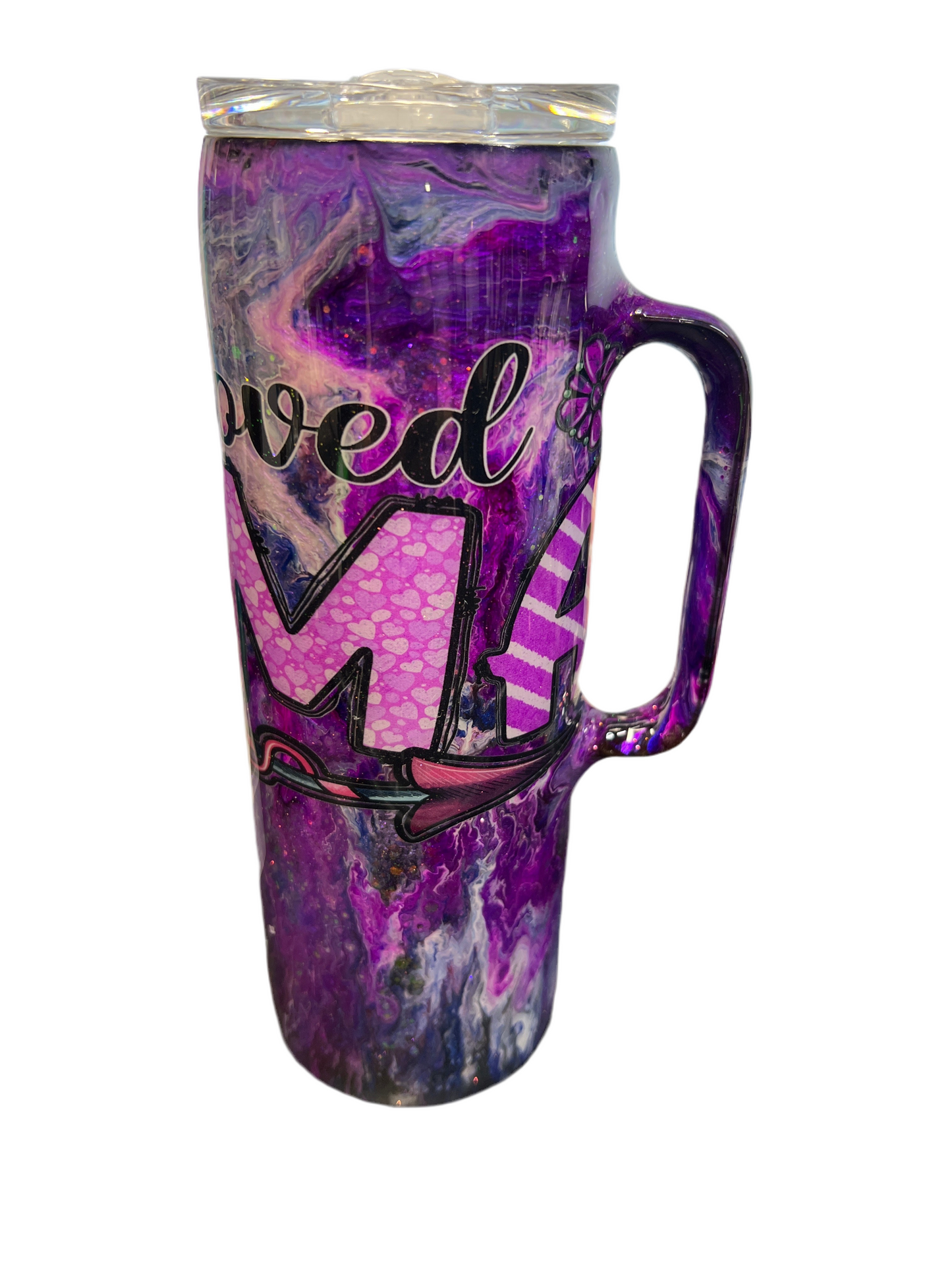 Custom Painted One Loved Mama Stainless Skinny Handle Tumbler w/Sliding Lid and Straw- 20 Oz (Copy)