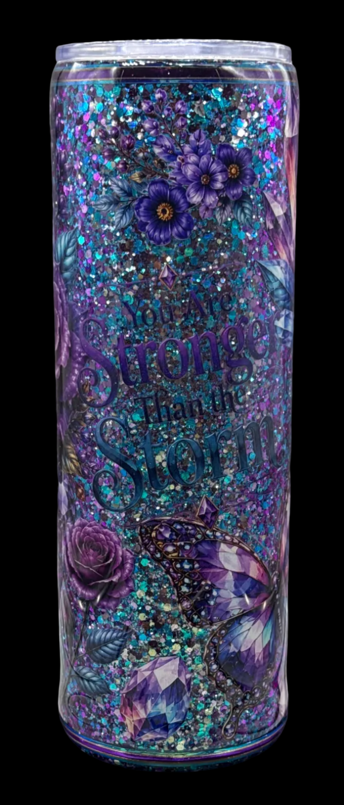 Custom Painted Strong Before Storm Stainless Skinny Tumbler w/Sliding Lid and Straw- 30 Oz