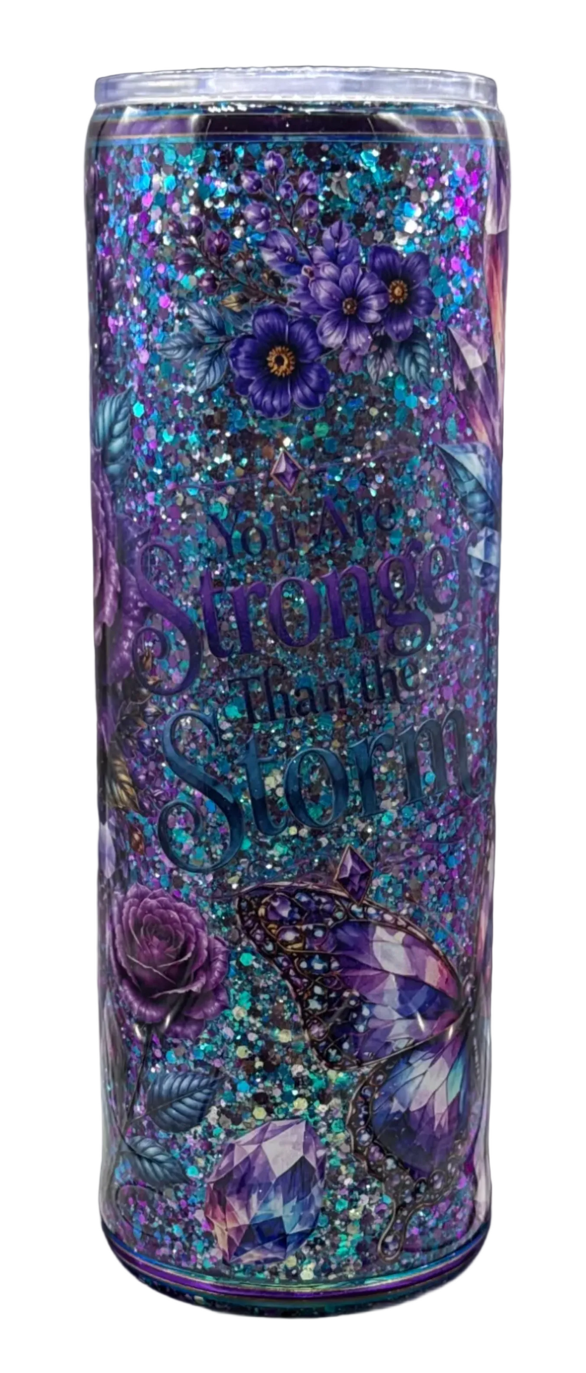 Custom Painted Strong Before Storm Stainless Skinny Tumbler w/Sliding Lid and Straw- 30 Oz