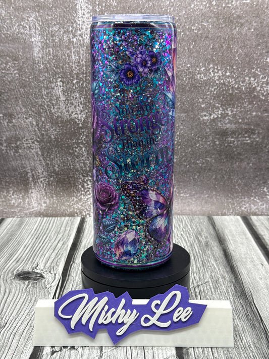 Custom Painted Strong Before Storm Stainless Skinny Tumbler w/Sliding Lid and Straw- 30 Oz