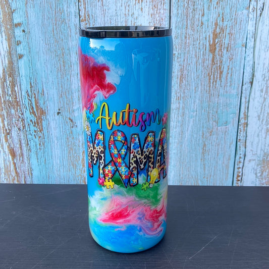 Hand Painted Autism Mama Stainless Fatty Tumbler w/Sliding Lid and Straw- 30 Oz