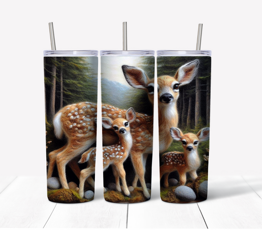 Deer Skinny Tumbler w/Sliding Lid and Straw- 20 Oz