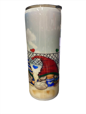 Custom Painted Beach Gnomes Stainless Fatty Tumbler w/Sliding Lid and Straw- 30 Oz