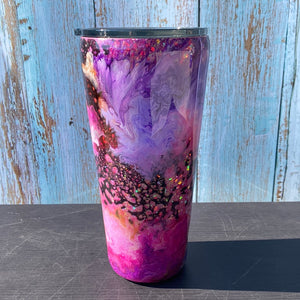 LIVE SHOW Custom Painted Stainless Slim Tumbler w/Sliding Lid and Straw- 32 Oz