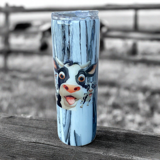 Custom Painted Cows Stainless Skinny Tumbler w/Sliding Lid and Straw- 30 Oz