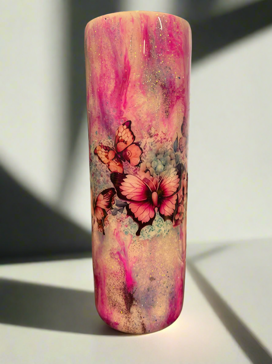 Custom Painted Pink Butterfly Marble Stainless Fatty Tumbler w/Sliding Lid and Straw- 30 Oz (Copy)