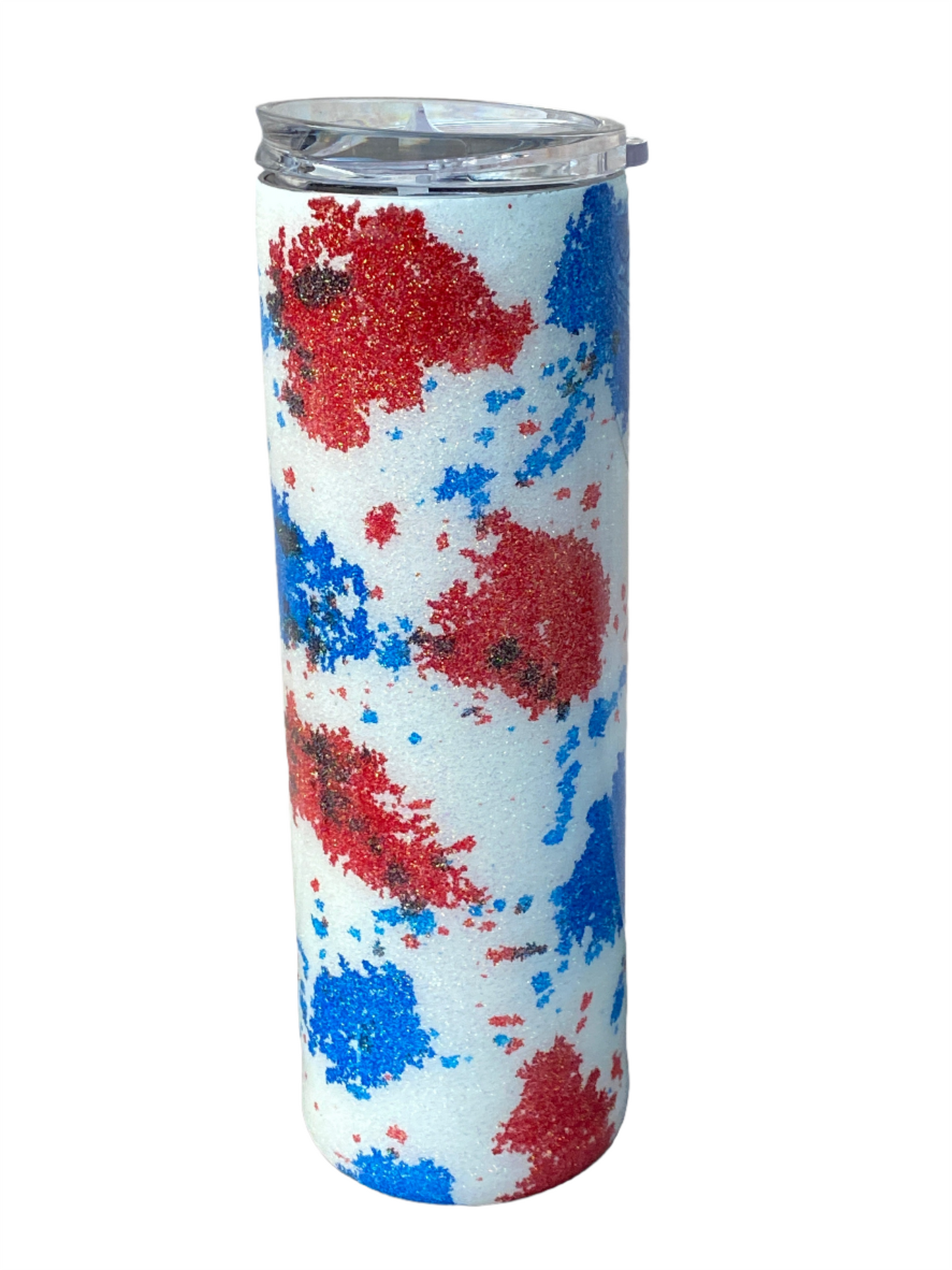 Custom Painted Blue Red Black Cow Stainless Skinny Tumbler w/Sliding Lid and Straw- 30 Oz