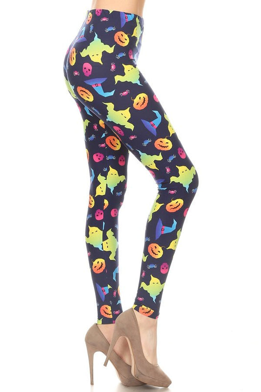 EXTRA PLUS GHOST HALLOWEEN Print Brushed Ankle Leggings