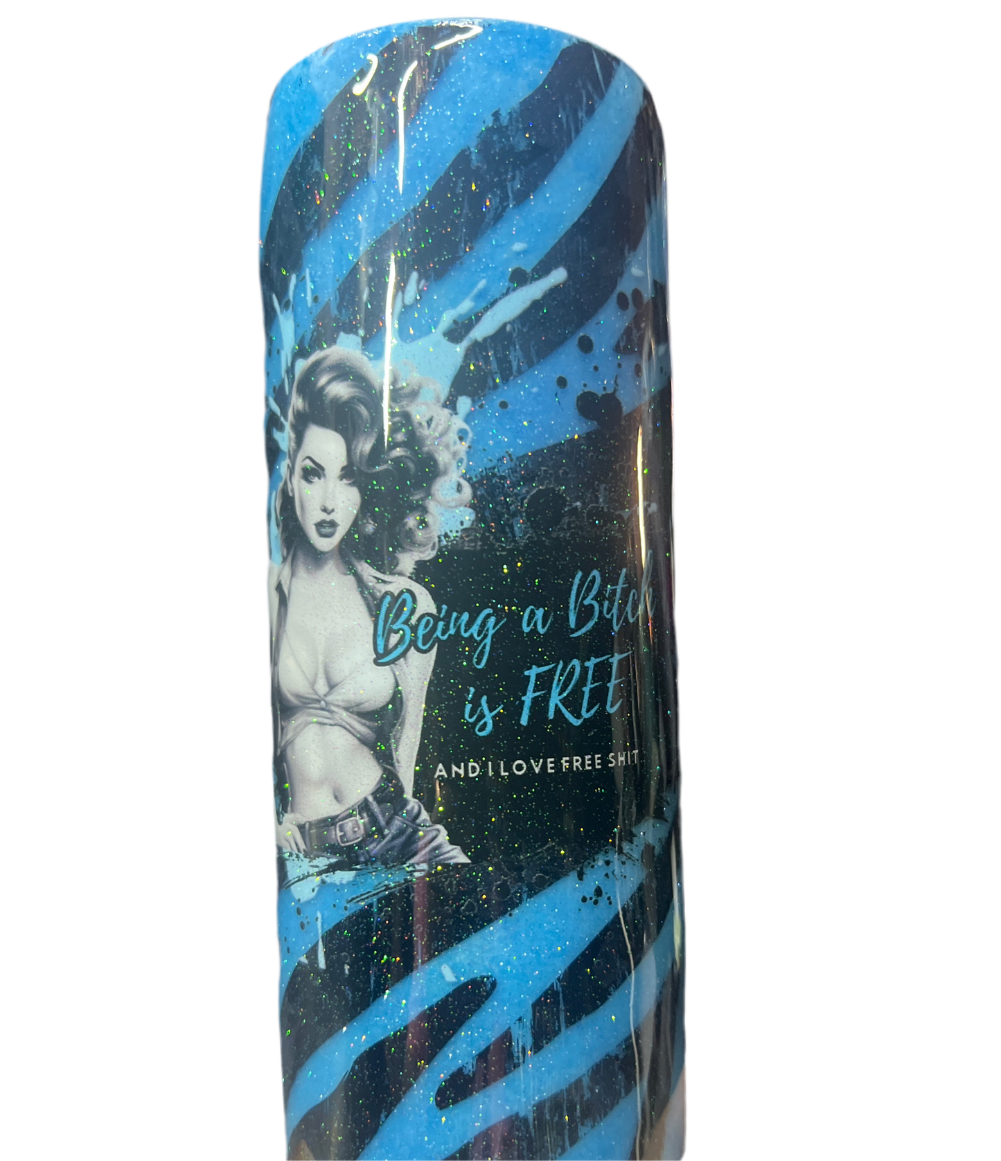 Custom Painted Blue Zebra Stainless Skinny Tumbler w/Sliding Lid and Straw- 20 Oz