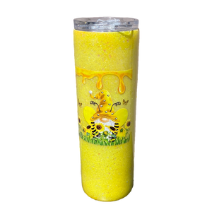 Custom Painted Bee Gnomes Stainless Skinny Tumbler w/Sliding Lid and Straw- 30 Oz