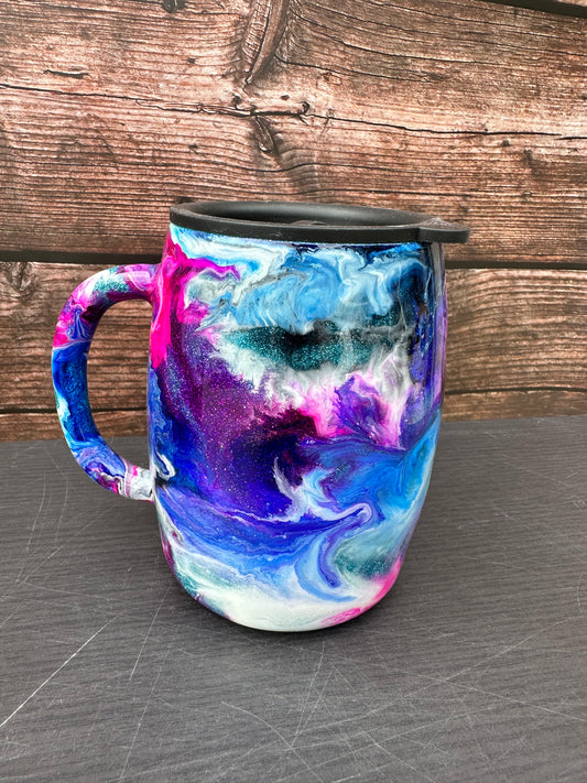 Custom Hand-Painted Purple Blue Swirl Stainless Steel Coffee Mug - 14 Oz