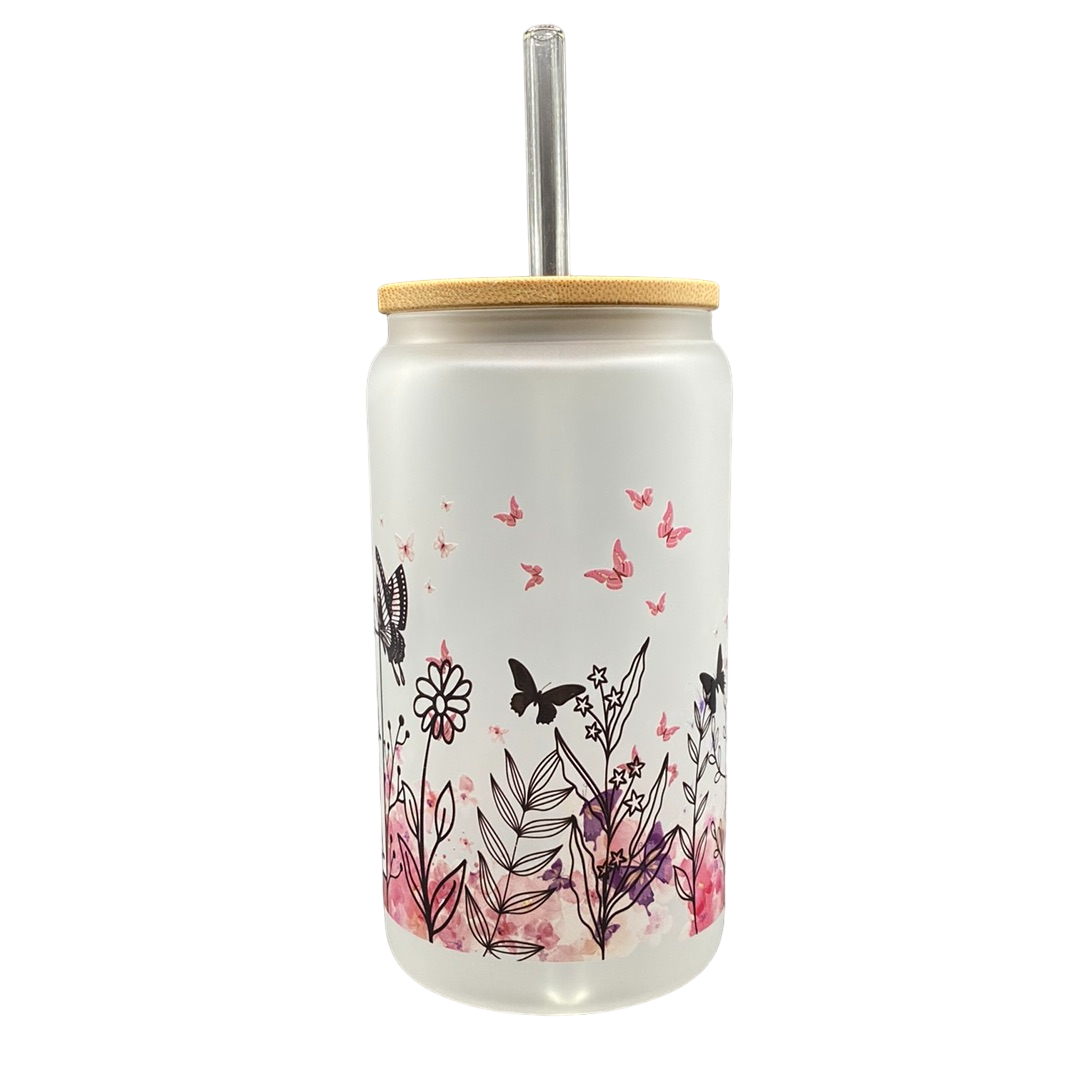 MAMA Butterfly Floral Glass Tumbler - 18 Oz