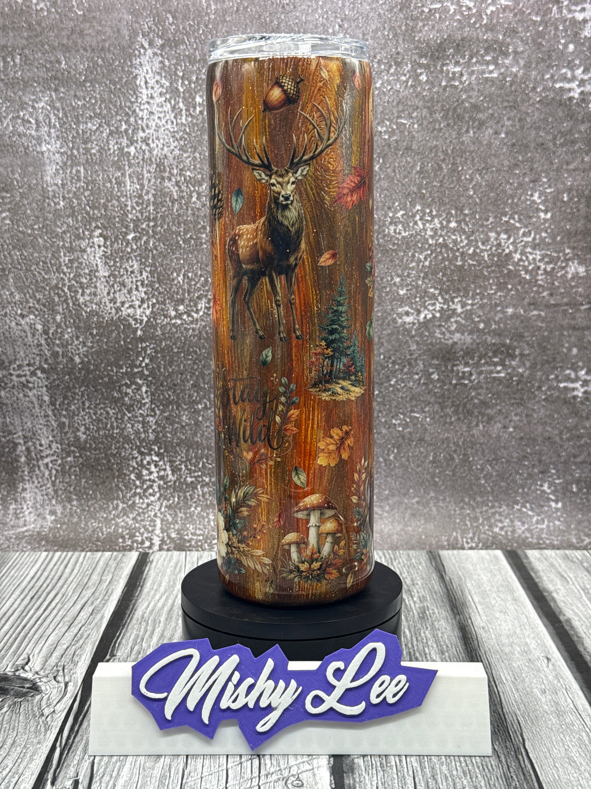 Custom Painted Stay Wild Woodland Fall Stainless Skinny Tumbler w/Sliding Lid and Straw- 35 Oz