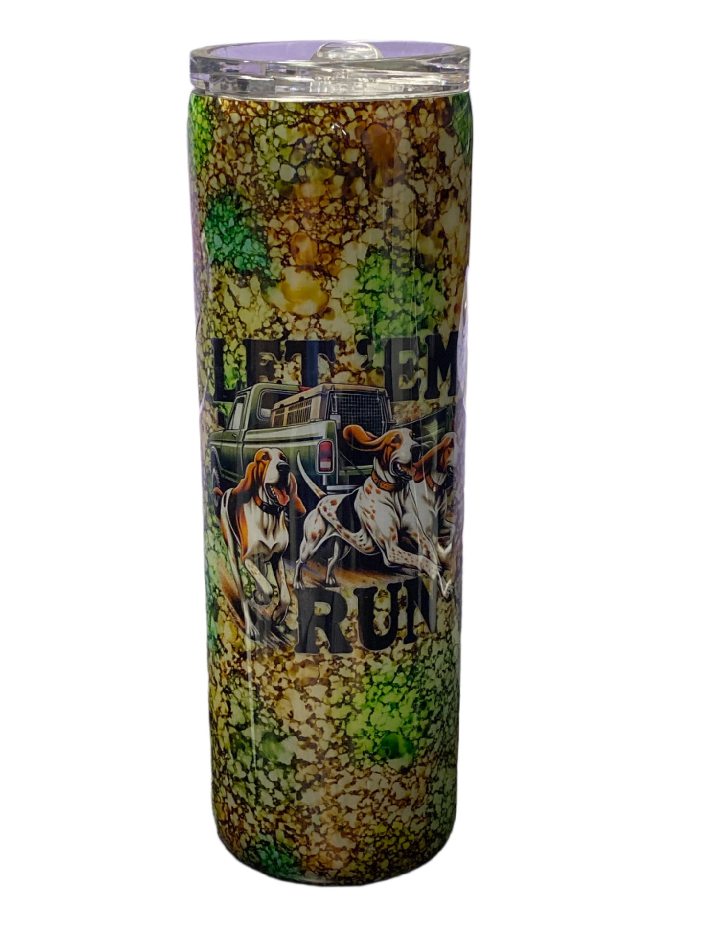 Custom Painted Let Em Run Stainless Skinny Tumbler w/Sliding Lid and Straw- 30 Oz