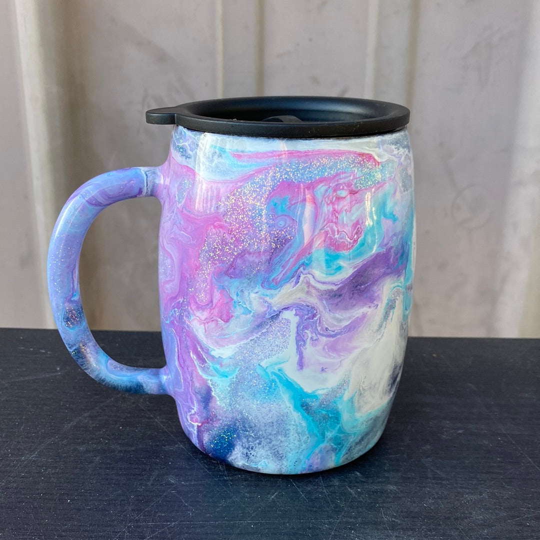 Custom Hand-Painted Pastel Swirl Stainless Steel Coffee Mug - 14 Oz