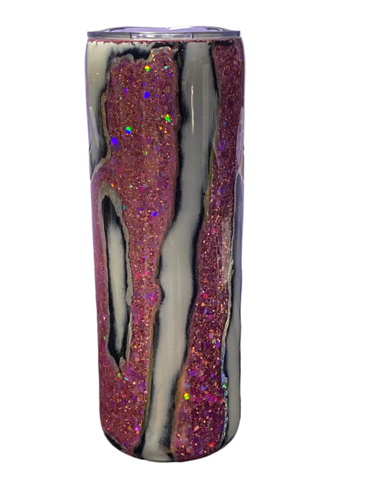 Custom Painted Glitter Streak Stainless Skinny Tumbler w/Sliding Lid and Straw- 20 Oz