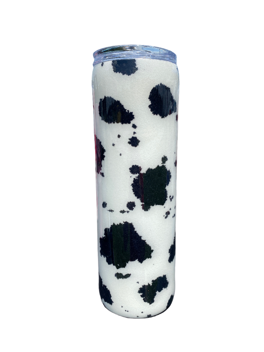 Custom Painted Black Cow Stainless Skinny Tumbler w/Sliding Lid and Straw- 30 Oz