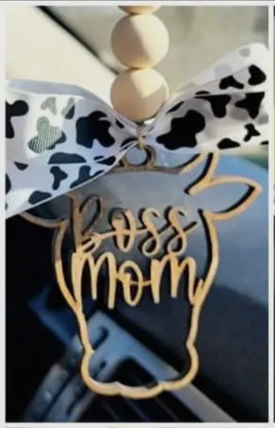 COW HEAD BOSS MOM PRINT Car Charm Ornament