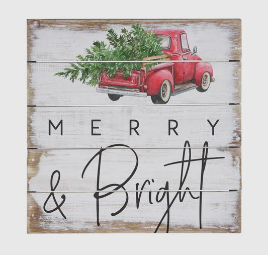 Merry & Bright Red Truck Sign