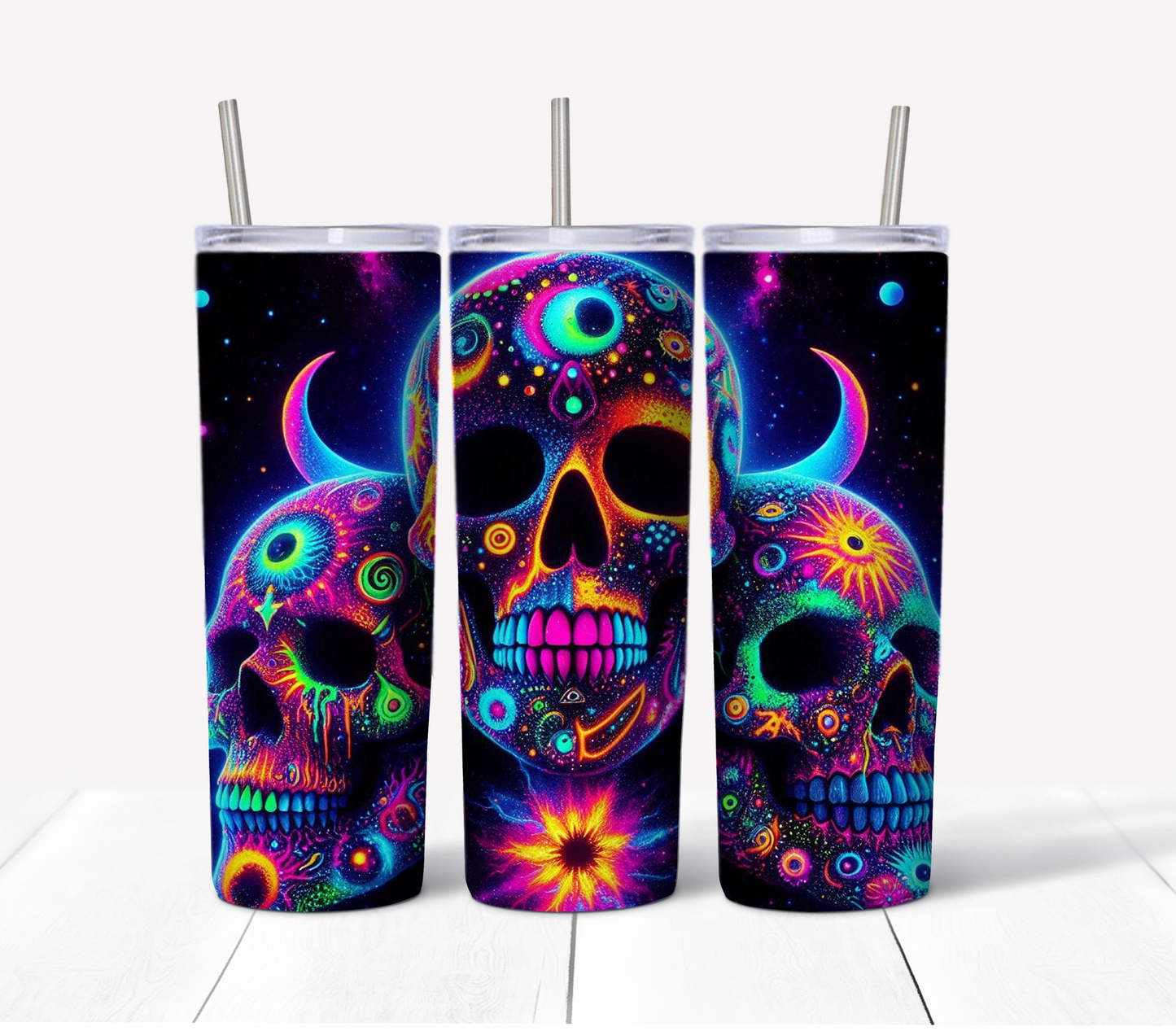 Skulls Glow Skinny Tumbler w/Sliding Lid and Straw- 20 Oz