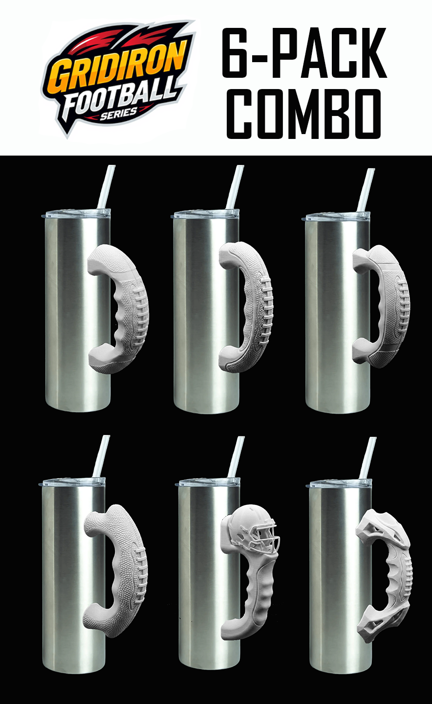 3D Printed Tumbler Handles - 6-Pack Combo - Gridiron Football Series