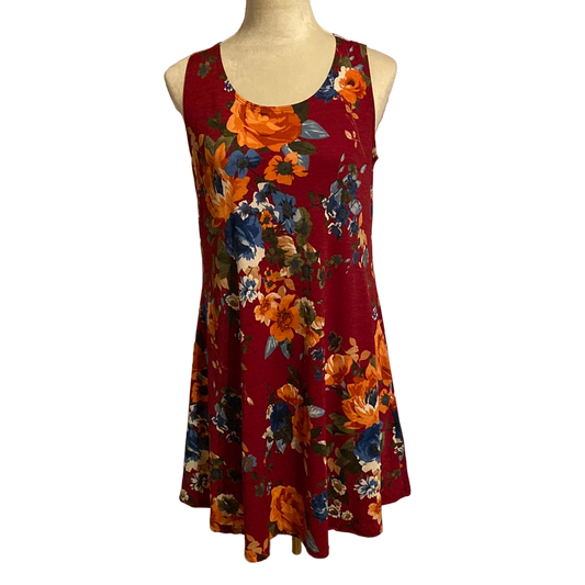 SLEEVELESS FLORAL PRINT DRESS WITH SIDE POCKET