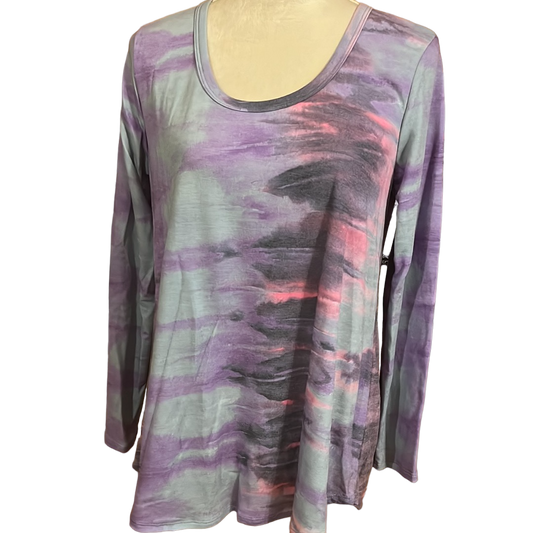 LONG SLEEVE ROUND NECK TIE DYE PRINT TOP