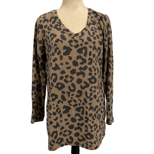 LONG SLEEVE LEOPARD V NECK  PRINT TOP