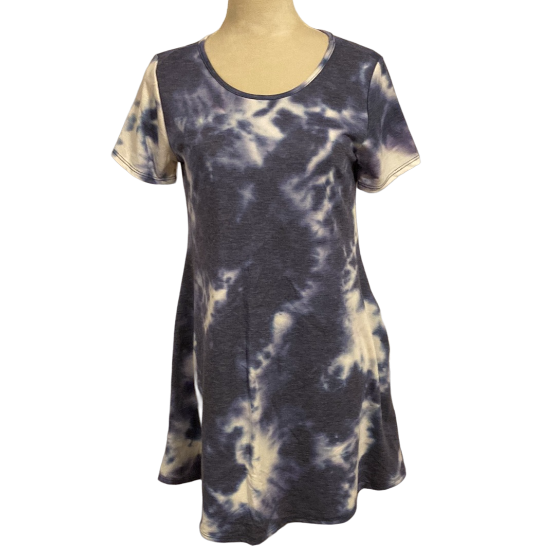 SHORT SLEEVE TIE DYE PRINT DRESS