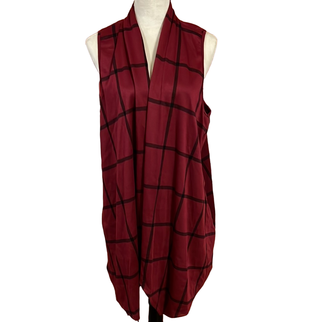 SLEEVELESS PLAID PRINT OPEN CARDIGAN