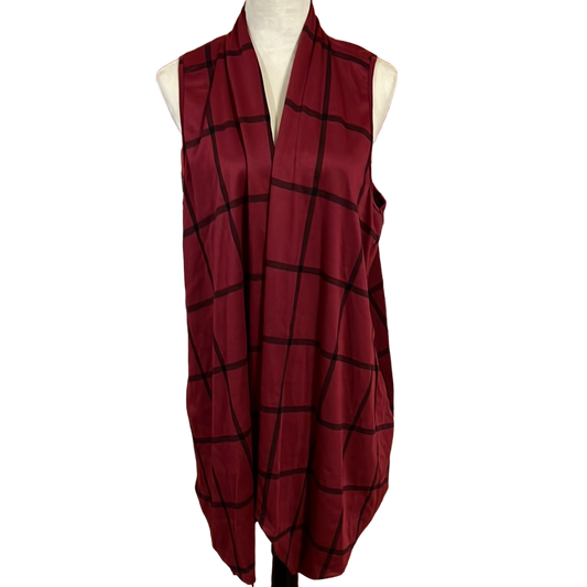 SLEEVELESS PLAID PRINT OPEN CARDIGAN