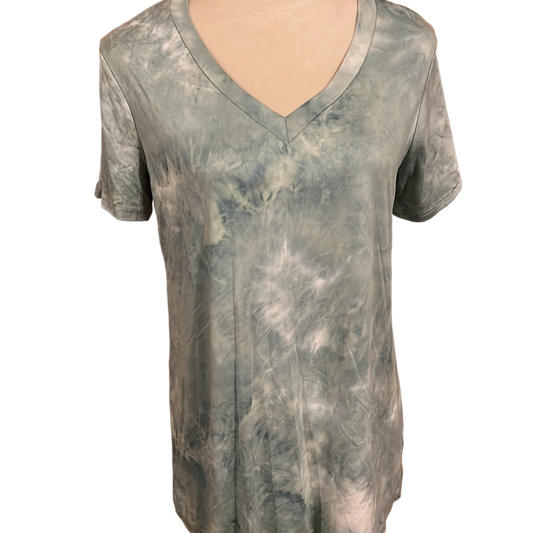 SAGE GREEN TIE DYE SHORT SLEEVE V NECK MULTI COLOR TIE DYE PRINT TOP