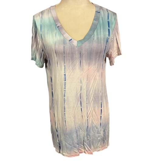 SHORT SLEEVE V NECK TIE DYE PRINT TOP