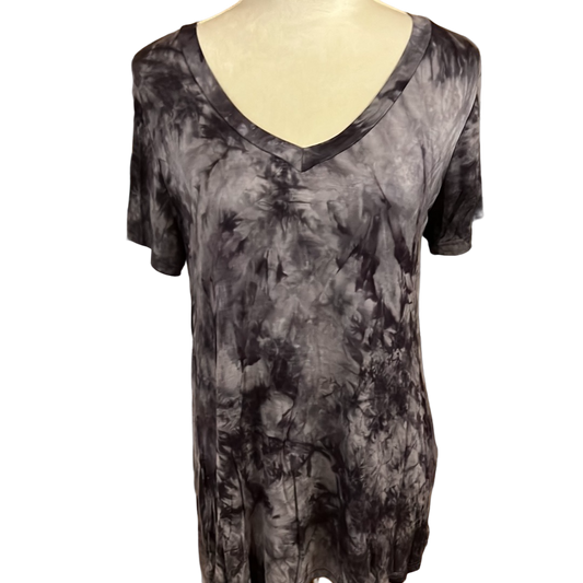 SHORT SLEEVE V NECK TIE DYE PRINT TOP