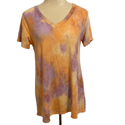 SHORT SLEEVE V NECK MULTI COLOR TIE DYE PRINT TOP