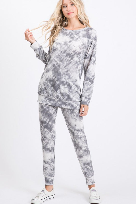 LONG SLEEVE ROUND NECK TIE DYE PRINT TOP OR JOGGERS