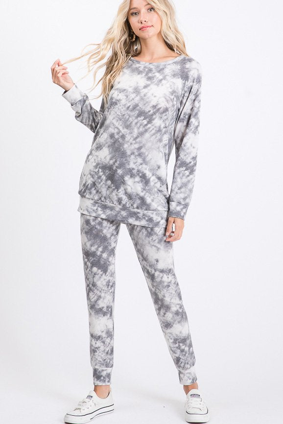 LONG SLEEVE ROUND NECK TIE DYE PRINT TOP OR JOGGERS