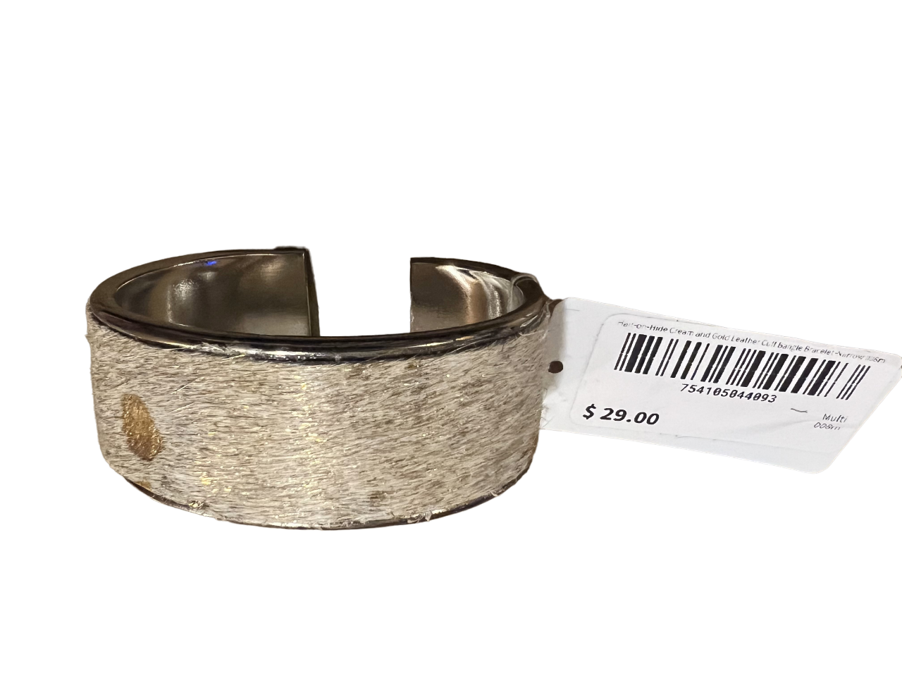 Hair-on-Hide Gold and Cream Metallic Leather Cuff Bangle Bracelet